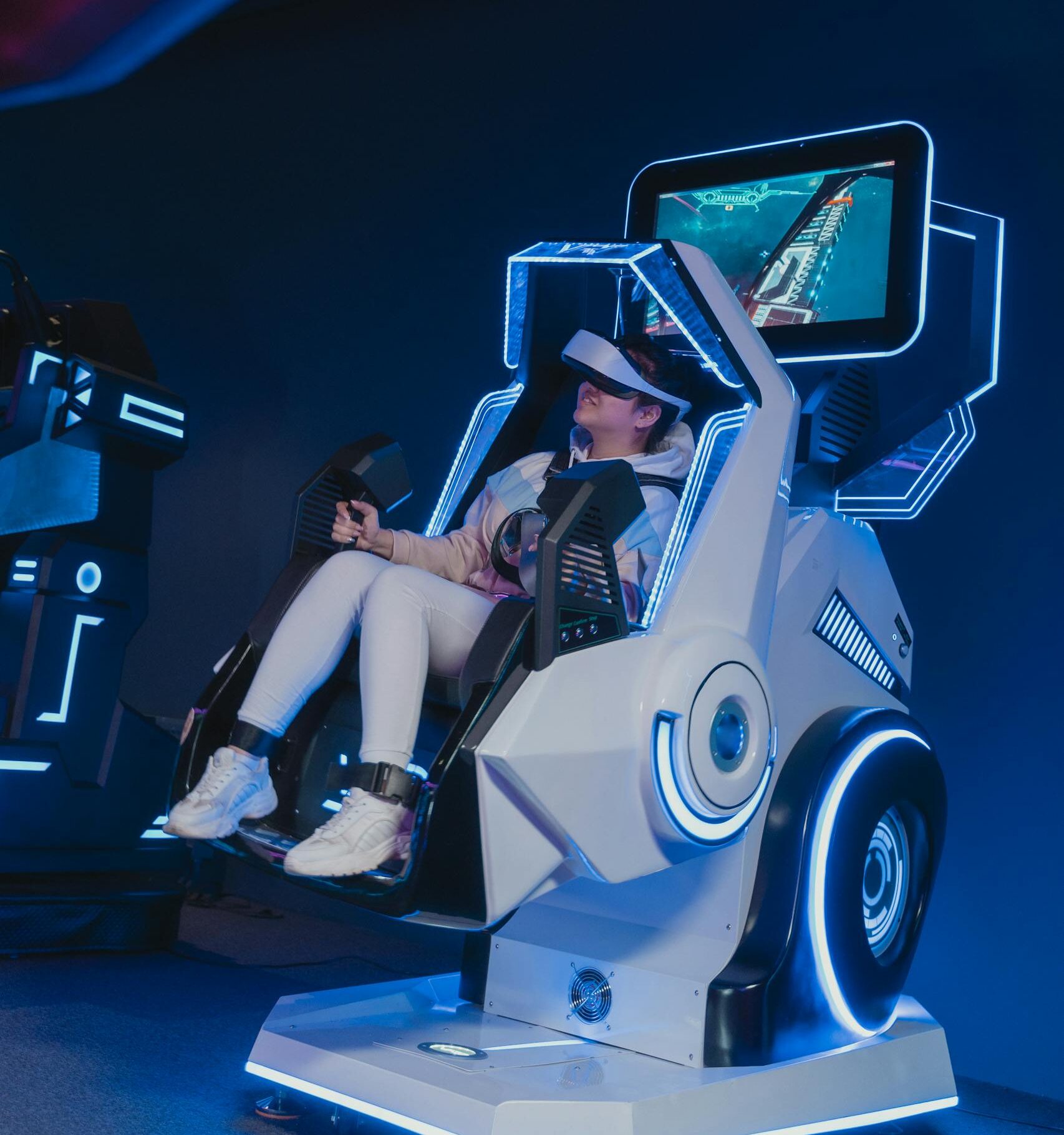 A Woman in a Simulation with a VR Headset